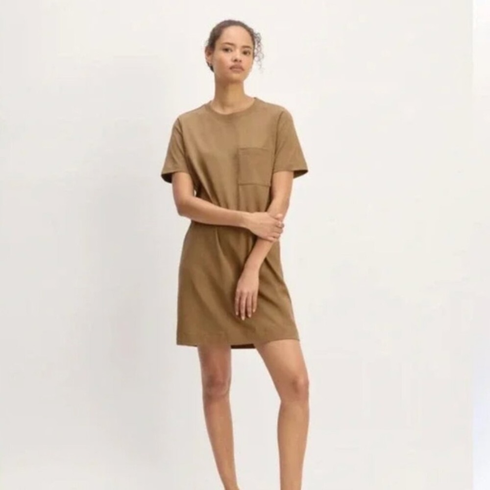 🤎 NWOT Everlane 100% Cotton Weekend Tee T-Shirt Midi Dress Cream Beige Pocket S